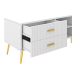 Meuble TV TROPOW avec tiroir de rangement, centre de divertissement avec 2 portes d'armoire et 2 tiroirs, meuble TV bas pour téléviseurs jusqu'à 75 pouces, blanc