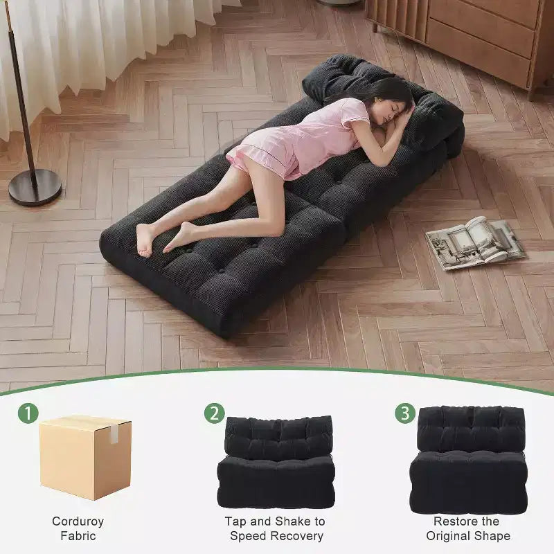 Canapé-lit pliable, canapé pliant au sol pour salon, fauteuil de couchage convertible avec oreiller matelas pliable soutien dorsal, beige