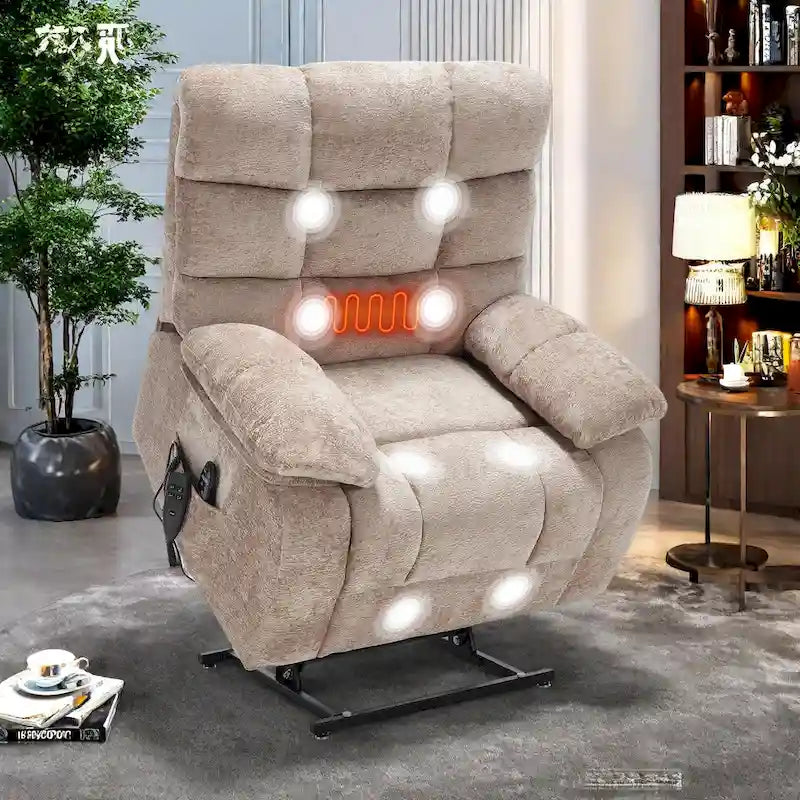 Fauteuil inclinable électrique surdimensionné en chenille avec massage et chauffage lombaire, port de charge, position allongée à 180°