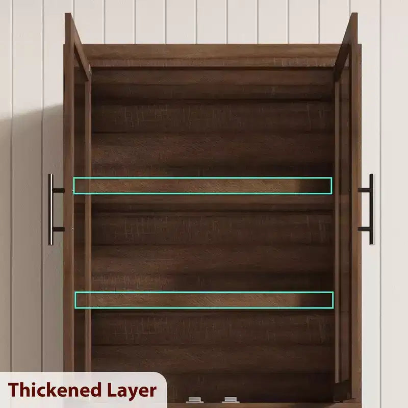 Grand garde-manger de cuisine en bois, armoire de rangement alimentaire autonome de style ferme avec 4 portes magnétiques, étagères réglables, grand rangement