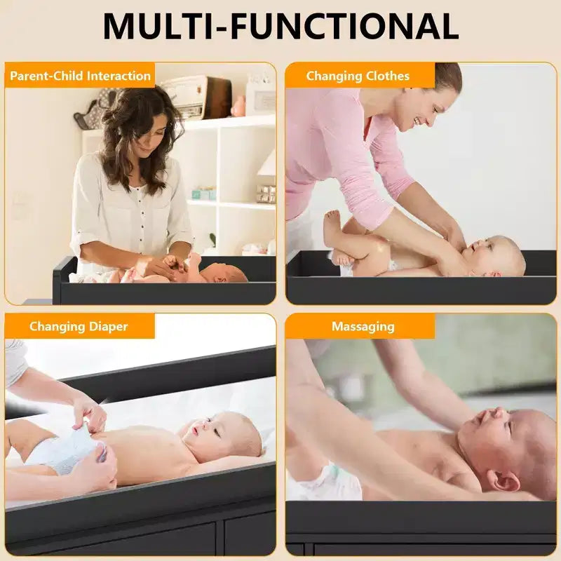 Commode de chambre d'enfant Coolmee avec plan à langer, commode bébé à 6 tiroirs avec kit anti-basculement, plateau étanche et rails de sécurité pour l'organisation du rangement