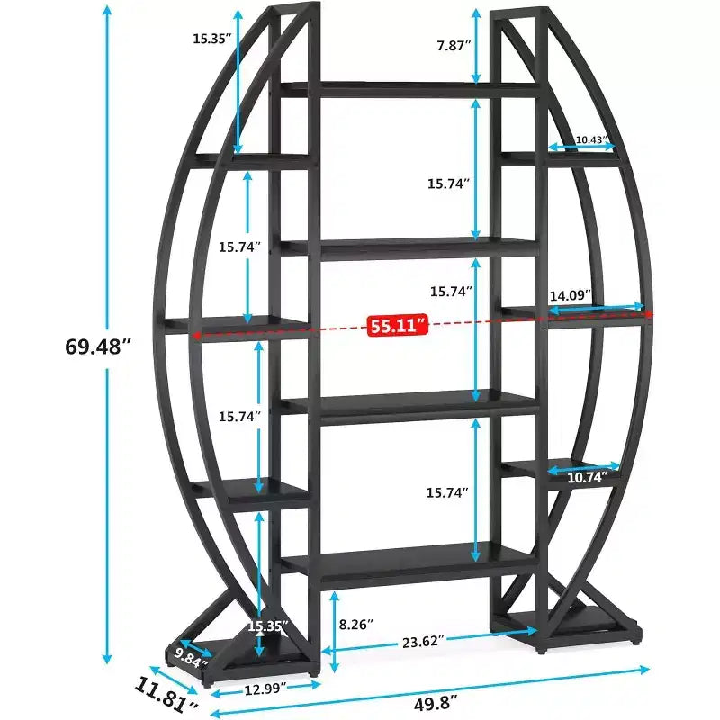 Lantine Étagère à plantes incurvée à 8 niveaux pour l'intérieur, étagère industrielle en métal de 175 cm de haut pour salon, balcon, terrasse, noire