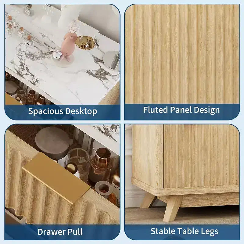 Commode moderne cannelée à 7 tiroirs, meuble de rangement de style Mid-century, organiseur de rangement en bois pour chambre à coucher, salon