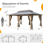 Tonnelle EROMMY à toit rigide, pergola extérieure avec double toit, moustiquaire et rideaux, auvent robuste pour patio, jardin, fête au bord de la piscine