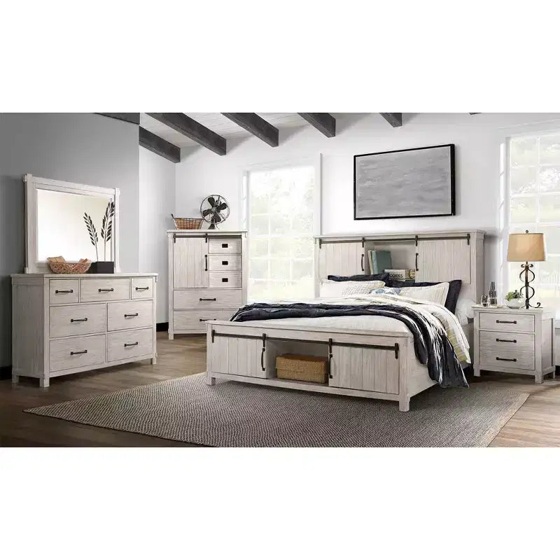 Lit de rangement Queen Jack - Blanc - Picket House Furnishings : Style Ferme avec armoires de tête et de pied de lit