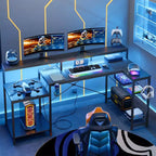 Bureau de gamer Bestier 71,5 pouces avec prise de courant, bureau d'ordinateur en L avec support d'écran, table de gamer d'angle avec étagère réglable et crochet pour casque