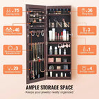 VEVOR Armoire à Bijoux avec Miroir, Armoire à Bijoux Verrouillable de 108 cm de Haut avec Miroir sur Pied, Miroir à Bijoux Mural ou à Suspendre à la Porte, Marron