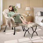 Fauteuil d'appoint confortable en velours Acekool pour adultes, fauteuil de lecture ergonomique avec accoudoirs rembourrés, repose-pieds pliable, poche latérale, rose, gris