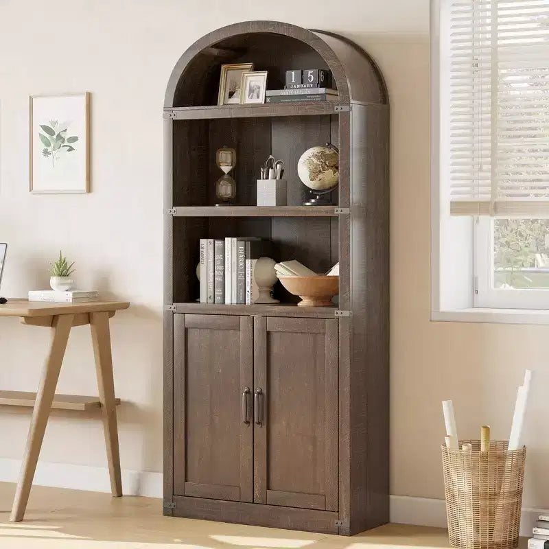 Bibliothèque avec portes Étagère cintrée 182 cm de haut Bibliothèque de style rustique avec étagères Bibliothèques en bois pour la maison, le bureau, le salon
