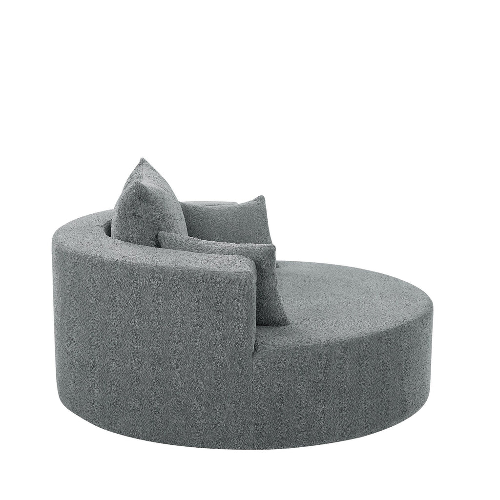 Fauteuil baril accent en chenille, Fauteuil de salon, Fauteuil rond avec base pivotante à 360 degrés et 3 coussins amovibles
