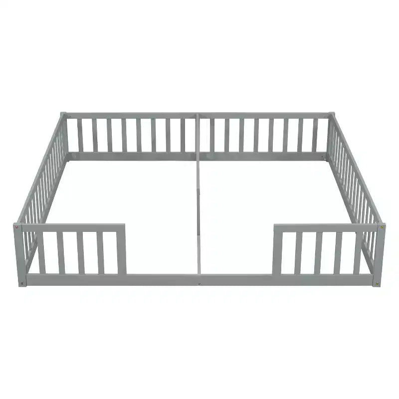 Lit double Bellemave avec barrières de sécurité, en pin et bois composite, naturel et gris, sûr, robuste, peu encombrant, assemblage facile pour enfants