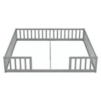 Lit double Bellemave avec barrières de sécurité, en pin et bois composite, naturel et gris, sûr, robuste, peu encombrant, assemblage facile pour enfants