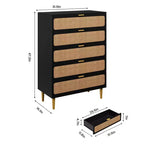 Commode Whizmax en rotin à 5 tiroirs pour chambre à coucher, commode haute avec tiroirs profonds, grande commode pour placard avec plateau large pour salon, couloir