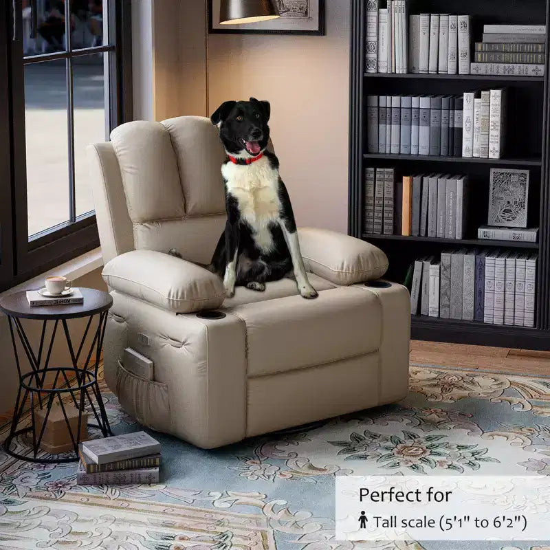 Fauteuil inclinable pour adultes, fauteuil inclinable manuel à bascule en similicuir, fauteuil inclinable pivotant à 360 degrés avec poche latérale, fauteuil inclinable simple, beige