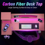 Bureau de jeu en L de 47 pouces rose pour petits espaces, table d'angle pour ordinateur avec support de moniteur, étagères de rangement, bureau de gamer en fibre de carbone, robuste pour salle PC