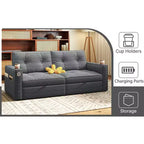 Canapé-lit causeuse Queen size 73" avec lit gigogne, poches et USB, petit canapé convertible moderne 2 places pour salon, gris