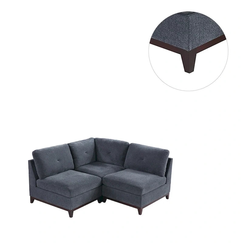 Ensemble canapé d'angle modulable et fauteuil sans accoudoirs 3 pièces en tissu chenille