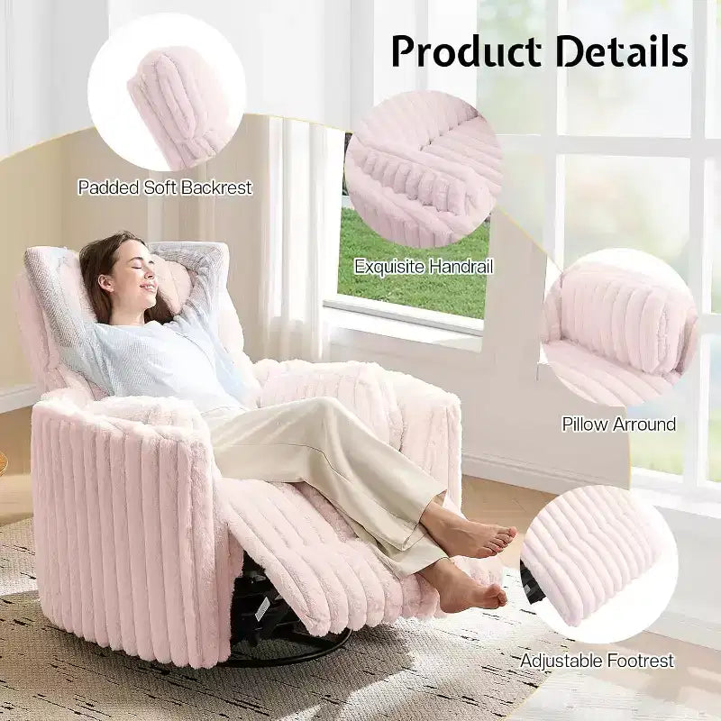 Fauteuil inclinable électrique de crèche AMERLIFE, planeur à bascule pivotant électrique avec USB et Type-C, fauteuil avec 2 oreillers, canapé inclinable pour la maison