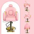 Fauteuil de barbier pivotant à 360°, Fauteuil de coiffeur avec pompe hydraulique robuste, appui-tête réglable et dossier inclinable, Fauteuil de salon inclinable