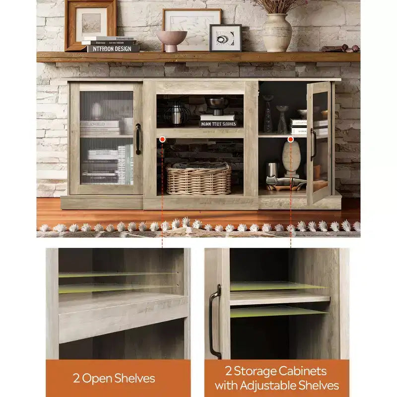 Meuble TV DEXYLLO de style moderne du milieu du siècle pour téléviseur de 75 pouces, console TV pour salon, meuble TV avec armoires de rangement, chambre à coucher
