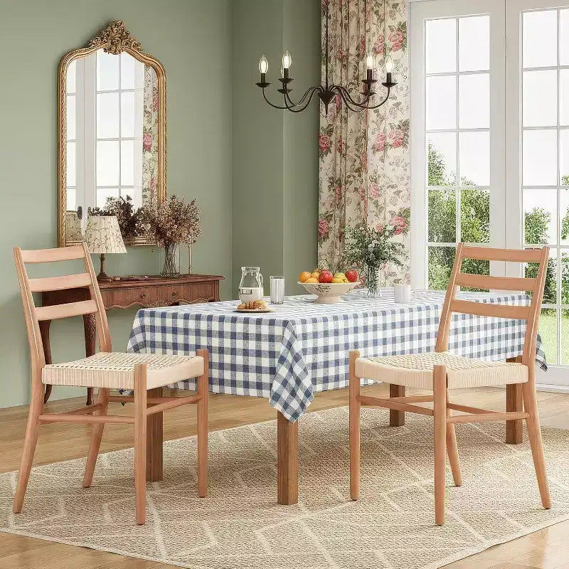 TUYOHW Lot de 2 Chaises de Salle à Manger Style Ferme Moderne du Milieu du Siècle, Chaises de Salle à Manger avec Assise en Corde Tressée et Cadre en Métal Robuste