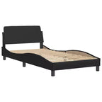 vidaXL Cadre de lit noir taille double avec tête de lit en mousse et bande lumineuse LED - Revêtement en similicuir contemporain - Meubles de chambre à coucher