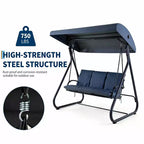 Balançoire-planeur de jardin convertible à 3 places, auvent réglable, coussins amovibles, capacité de charge de 340 kg, coussins amovibles, cadre métallique robuste