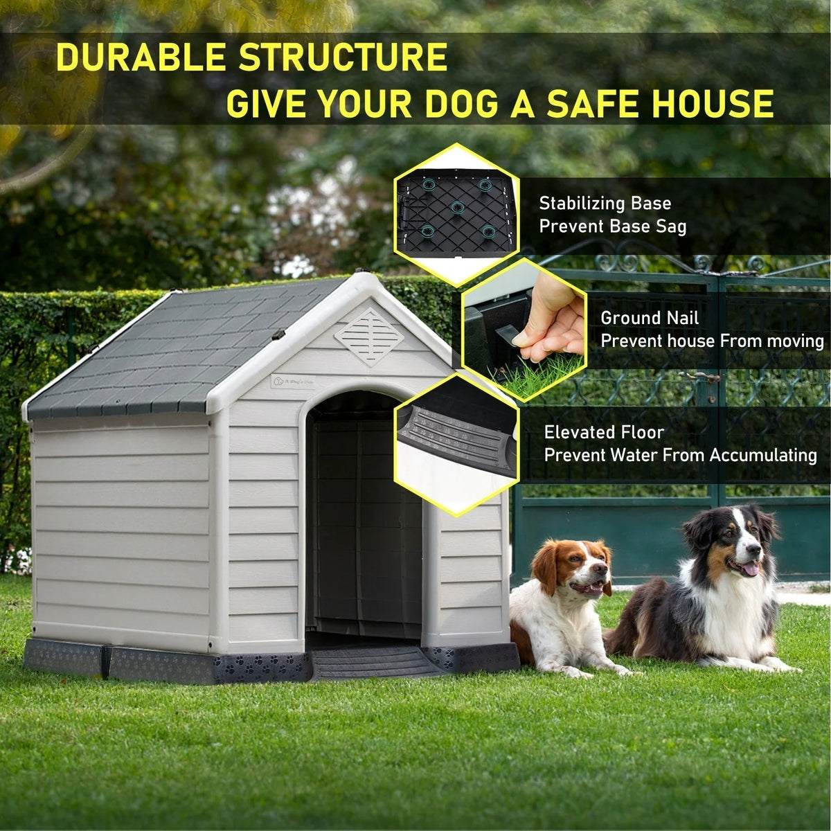 Niche pour chien en plastique BOSSIN, pour chiens de petite à grande taille, abri isolé intérieur/extérieur avec plancher surélevé