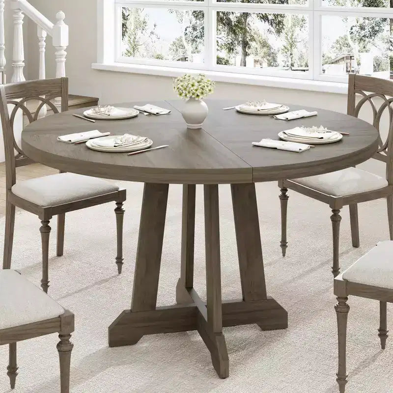 Table à manger ronde pour 4 personnes, table de cuisine en bois de 119 cm avec pieds à tenons, table circulaire, table de salle à manger, cuisine