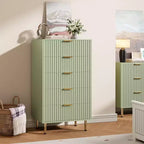 Commode moderne en bois de 122 cm de haut avec 5 tiroirs cannelés profonds et un large plateau pour chambre à coucher, salon, couloir, chambre d'enfant