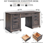 Bureau de direction de ferme de 60 po, Bureau d'ordinateur de maison en bois