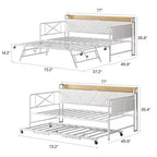 Lit de repos avec lit gigogne et lumière LED, cadre de lit double avec tête de lit rembourrée et station de charge, cadre de lit de repos en métal ou pour salon