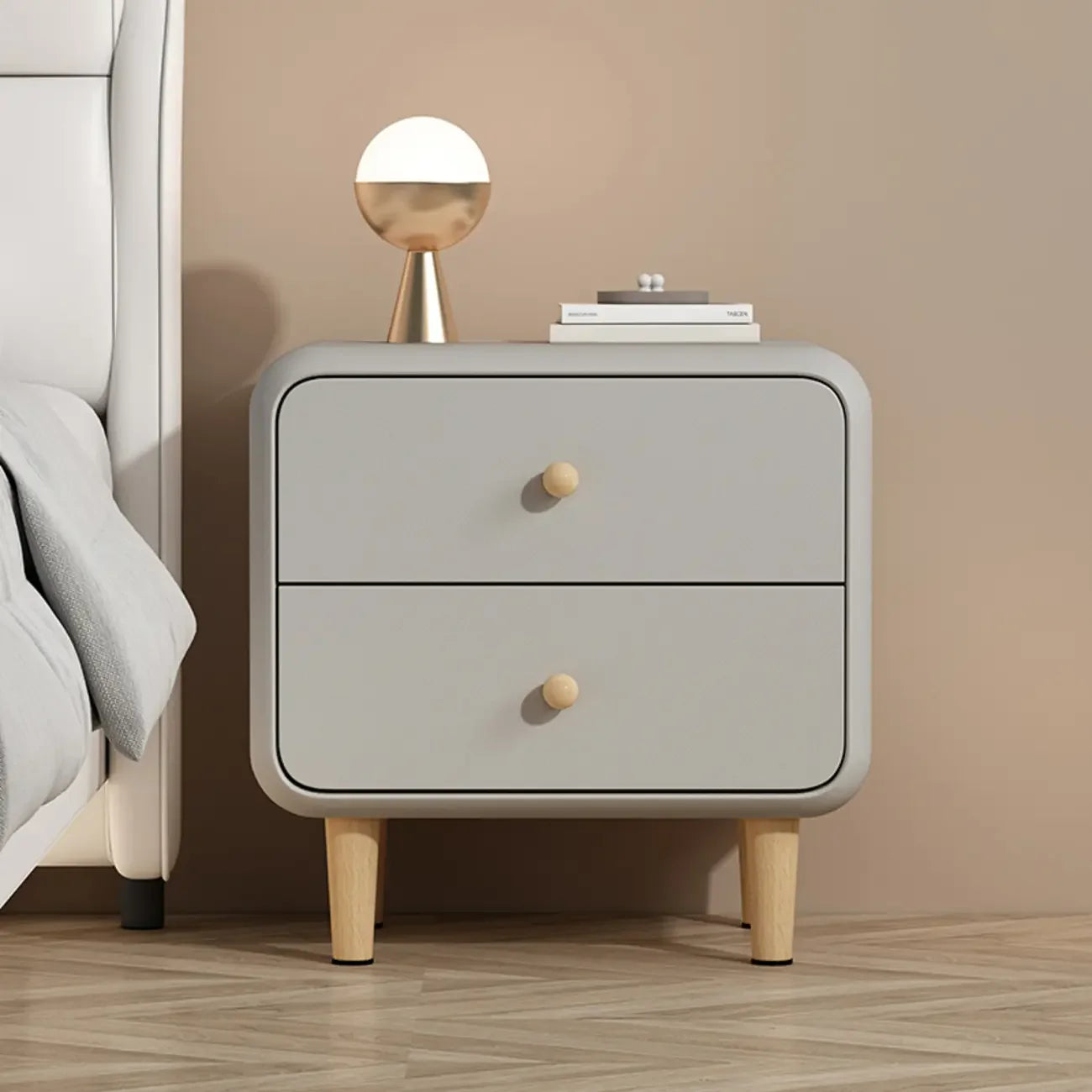 Table de chevet moderne en bois à 2 tiroirs avec pieds