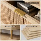 Commode à 5 tiroirs en rotin GustoWave pour chambre à coucher, commode haute avec tiroirs profonds, grande commode pour placard avec plateau large, longue commode en bois