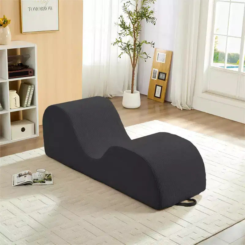 Mjkone Chaise Longue de Yoga en Velours Côtelé, Canapé de Yoga Incurvé avec Appui-Tête/Coussin Lombaire/Repose-Pieds Amovibles, Base Antidérapante