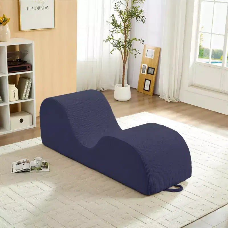 Mjkone Chaise Longue de Yoga en Velours Côtelé, Canapé de Yoga Incurvé avec Appui-Tête/Coussin Lombaire/Repose-Pieds Amovibles, Base Antidérapante