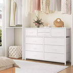 Commode à 10 tiroirs pour chambre, commode avec bacs en tissu, meuble TV pour téléviseurs jusqu'à 5 pouces, organisateur de rangement