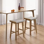 Lot de 2 tabourets de bar à selle de salle à manger Costway de 64,8 cm, siège tissé en jonc de mer, en bois massif