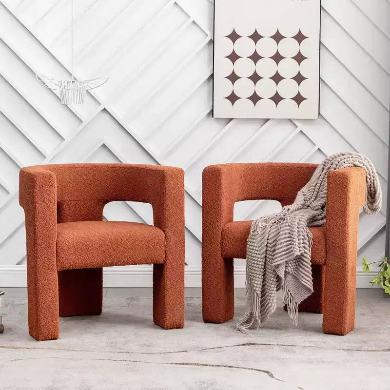 Ensemble de 2 fauteuils rembourrés en tissu bouclette à accoudoirs carrés de 71 cm de large - Kinwell