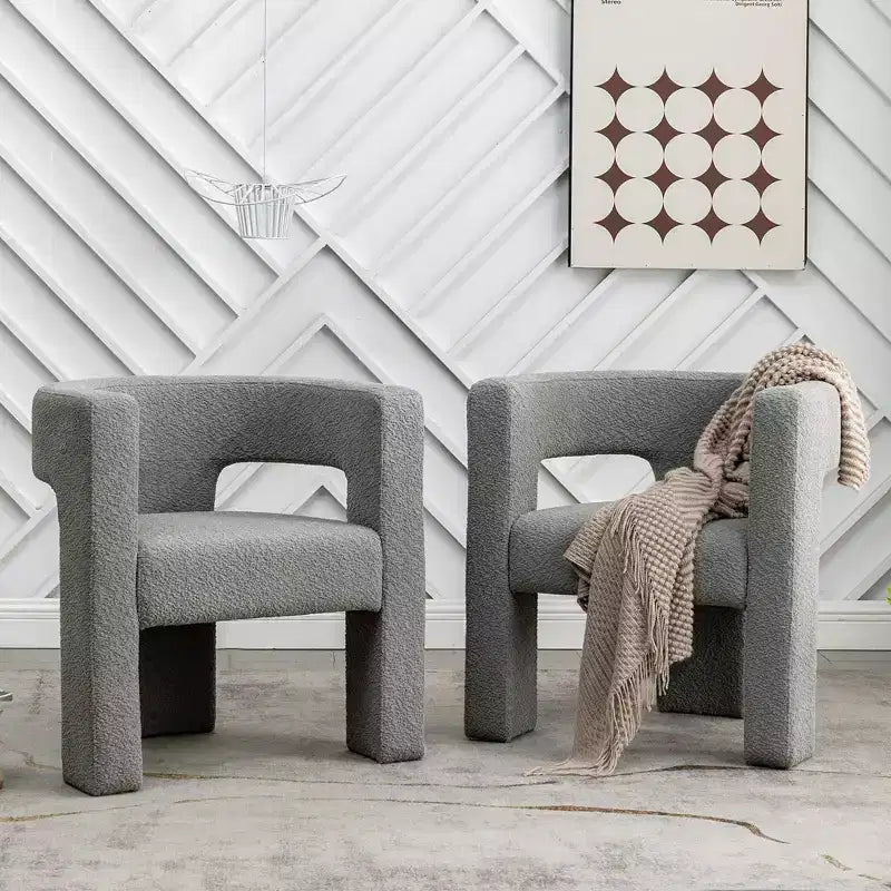 Ensemble de 2 fauteuils rembourrés en tissu bouclette à accoudoirs carrés de 71 cm de large - Kinwell