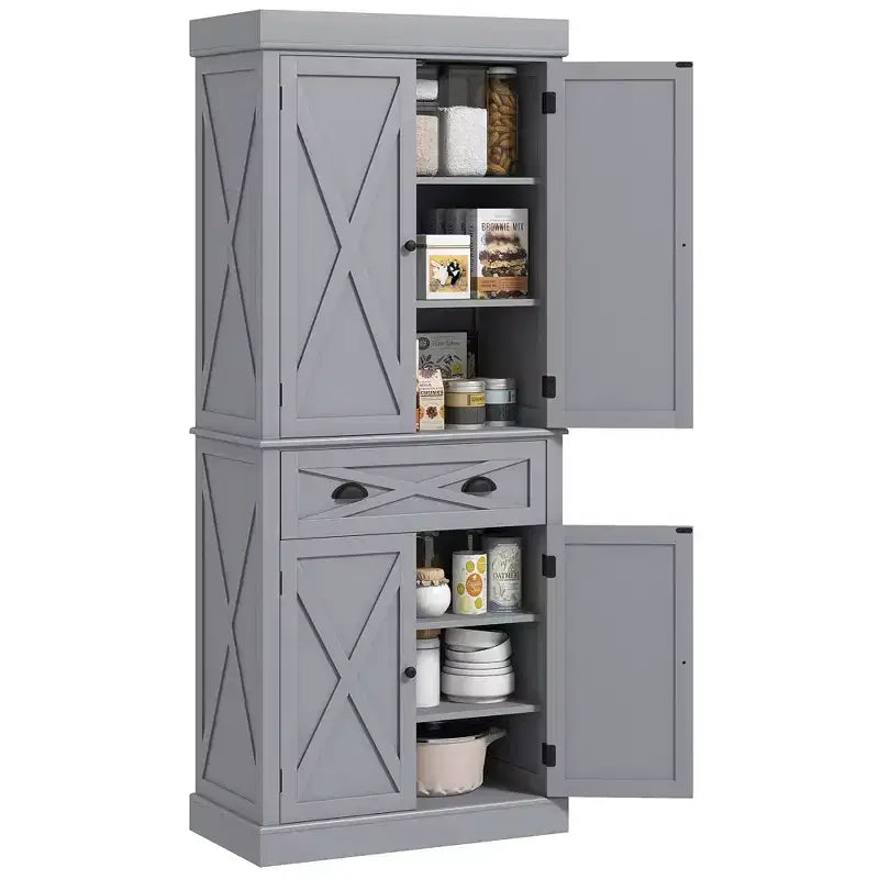 HOMCOM Meuble de Rangement sur Pied Moderne de Style Ferme, Armoire de Cuisine avec 4 Portes, 6 Niveaux, 1 Tiroir et 4 Étagères Réglables