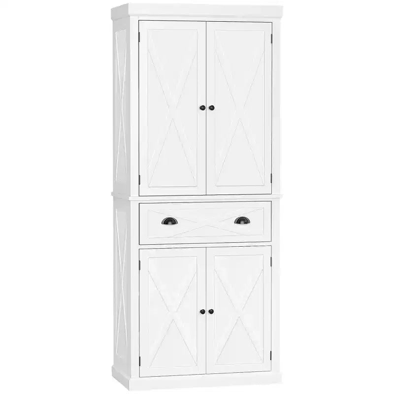 HOMCOM Meuble de Rangement sur Pied Moderne de Style Ferme, Armoire de Cuisine avec 4 Portes, 6 Niveaux, 1 Tiroir et 4 Étagères Réglables