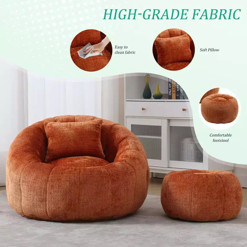Pouf, chaise ronde confortable pour adultes avec repose-pieds, fauteuil de lecture individuel pour salon, chambre, appartement