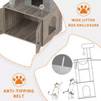 Arbre à chat et tour d'activité moderne 2-en-1 avec cache-litière, meuble pour chat tout-en-un, maison en bois avec espace litière caché pour chaton, avec hamac et poteaux à griffer