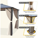 Tonnelle EROMMY à toit rigide, pergola extérieure avec double toit, moustiquaire et rideaux, auvent robuste pour patio, jardin, fête au bord de la piscine