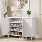 Meuble à chaussures 4 niveaux Coolmee avec portes, meuble à chaussures de style fermier de 89 cm pour entrée, grand meuble de rangement à chaussures pour salon ou couloir