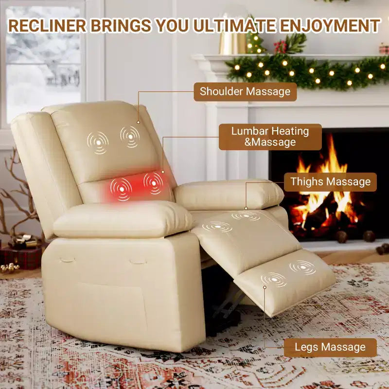 Fauteuil inclinable électrique - Chaleur et massage, fauteuil inclinable électrique robuste en cuir PU pour personnes âgées et à mobilité réduite, dossier et jambes réglables