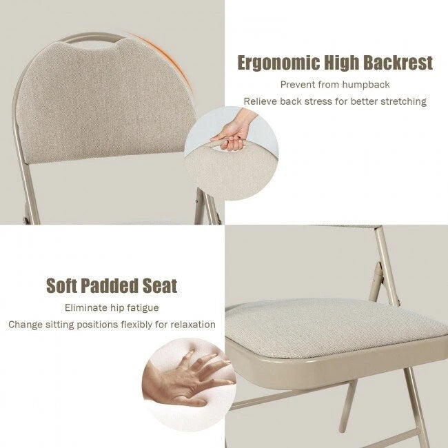 Lot de 6 chaises pliantes portables rembourrées pour bureau, cuisine, salle à manger – Beige – 47 x 51 x 89 cm (L x l x H)