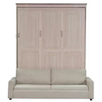 Lit escamotable Queen Size avec canapé, Lit escamotable Queen Size en bois avec éclairage LED, Lit escamotable pliant avec coffre pour chambre d'amis, Beige