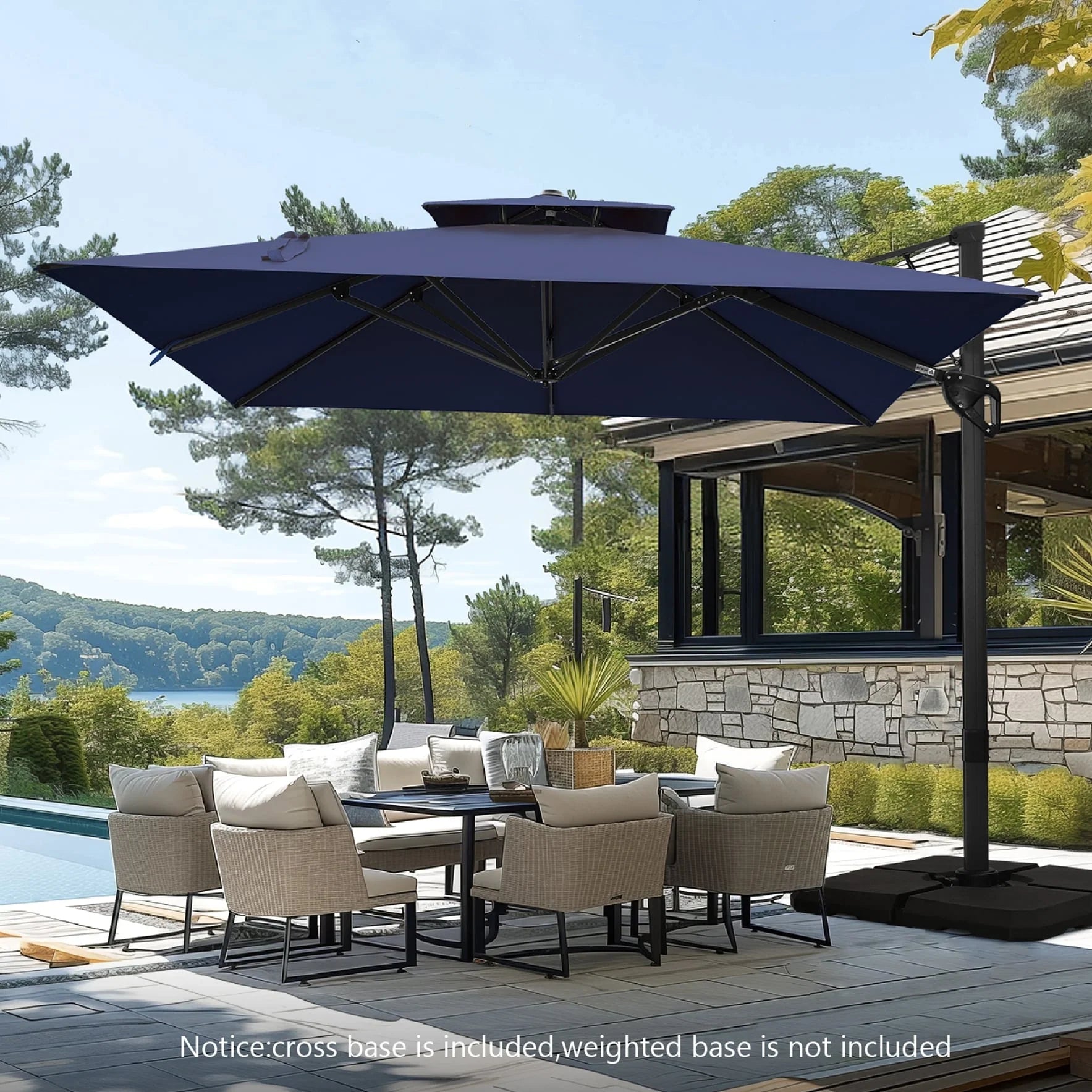 MAISON ARTS Parasol déporté hydraulique automatique 3,6 m avec mât en aluminium et rotation à 360 degrés